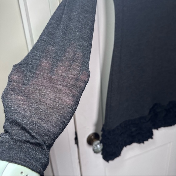 Tenax Charcoal Mock Neck Dress, Black Ruffle Details, Long Semi-Sheer Sleeves - Picture 9 of 13